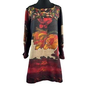 Antonio Marras Black Mult Floral Sweater Dress Boat Neck Pullover Size Large L